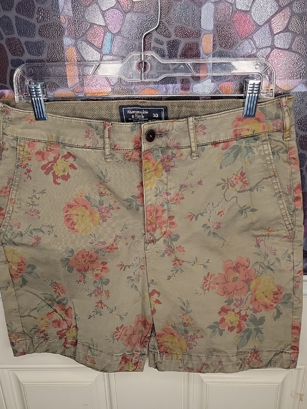 Abercrombie & Fitch Floral Chino Shorts in Beige with Pink & Yellow Flowers